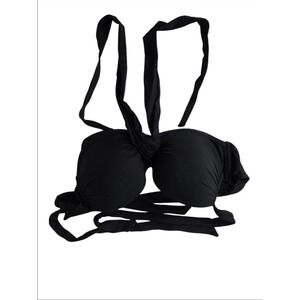 Victoria's Secret Black Push-Up Bikini Top 36C Halter Multi-Way Wrap Strappy 12/
